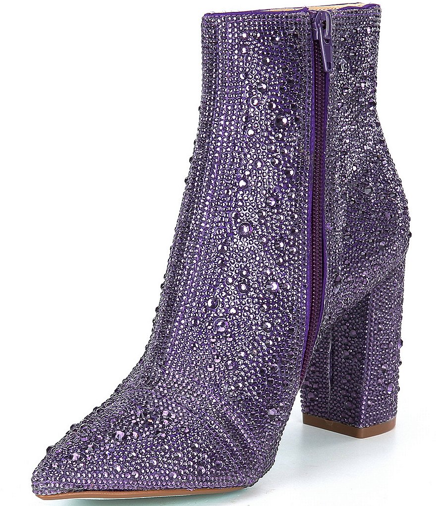 Blue by Betsey Johnson Cady Rhinestone Embellished Block Heel Booties
