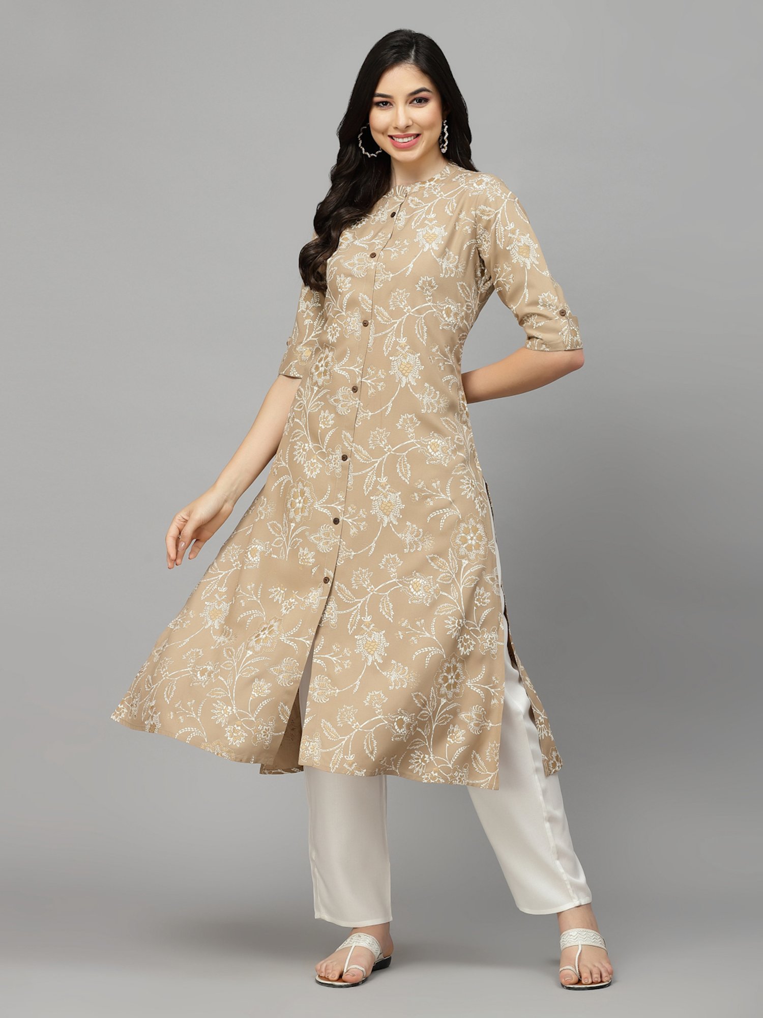 Stylum Beige Printed A Line Kurta