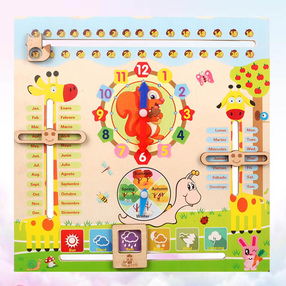 1 Set Wooden Digital Clock Alarm Calendar Learning Early Educational Toy Versatile Clock for Date Weather Week Month Season