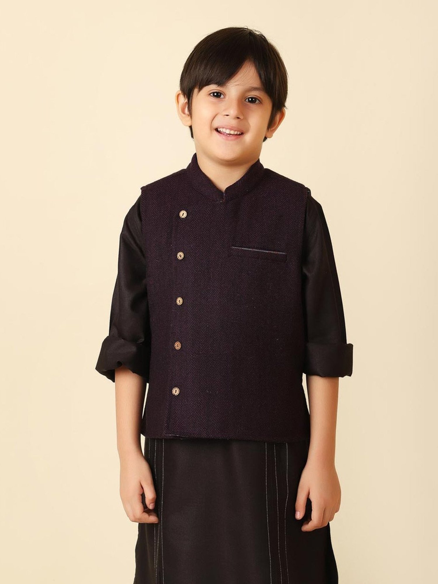 Fabindia Kids Purple Regular Fit Nehru Jacket