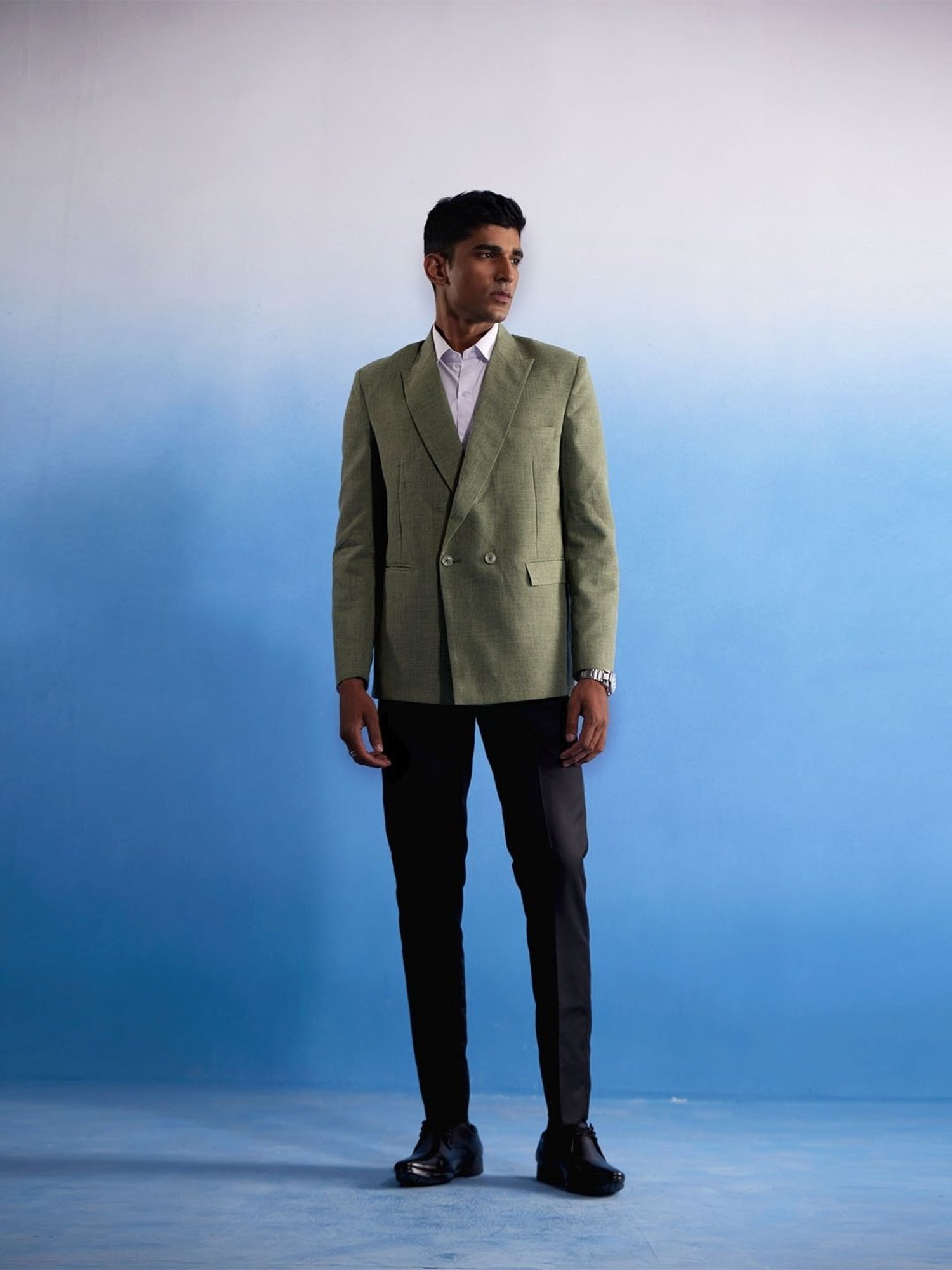 Vastramay Green Cotton Regular Fit Blazer