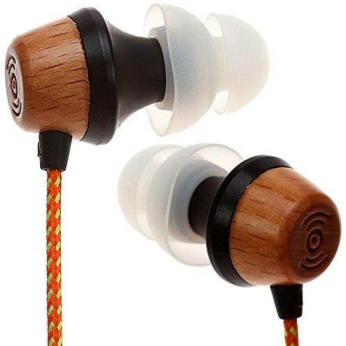 Symphonized ALN Premium Genuine Wood In-ear Noise-isolating Headphones|Earbuds|Earphones with Mic (Orange Stripe)