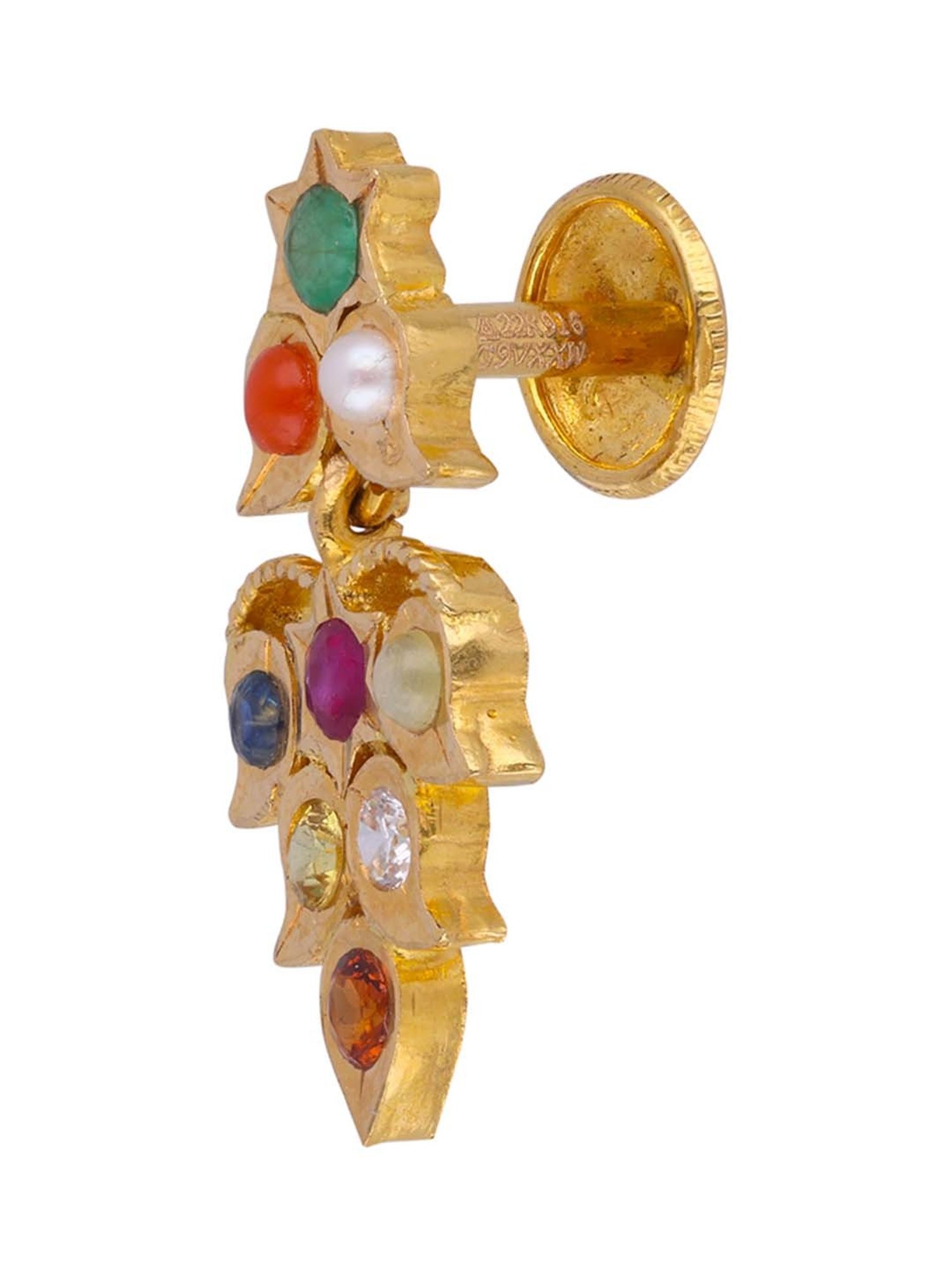 CKC Navaratna Gems Gold Eardrops: Regal Splendor