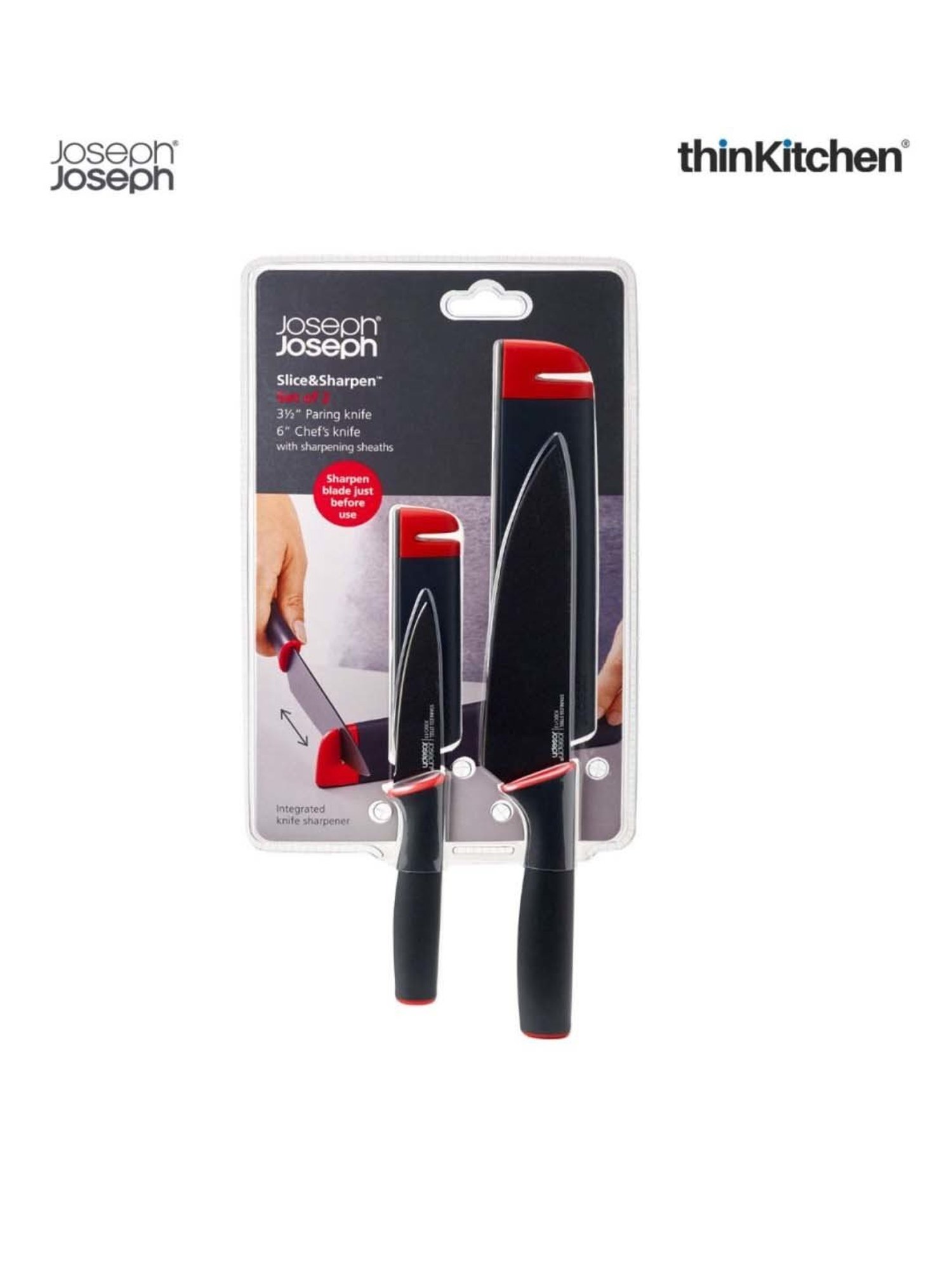 Joseph Joseph Black Stainless Steel Slice & Sharpen Twin Pack - Set of 2