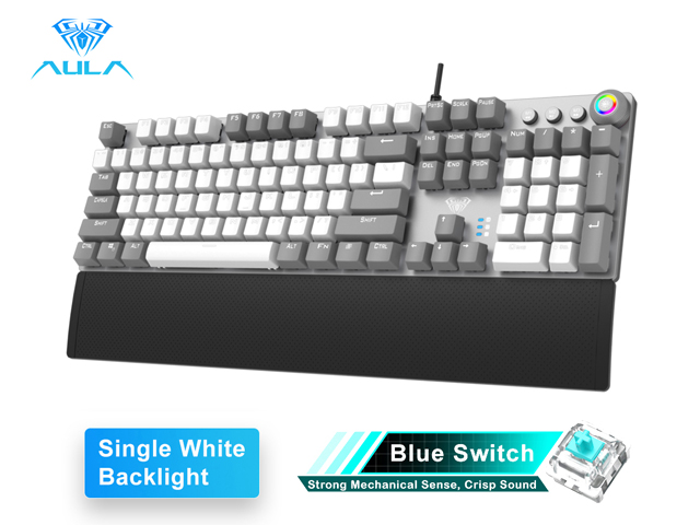 AULA F2058/F2088 Mechanical Gaming Keyboard wrist rest Multimedia Knob, Marco Programming metal panel LED Backlit keyboard for Computer Gamer