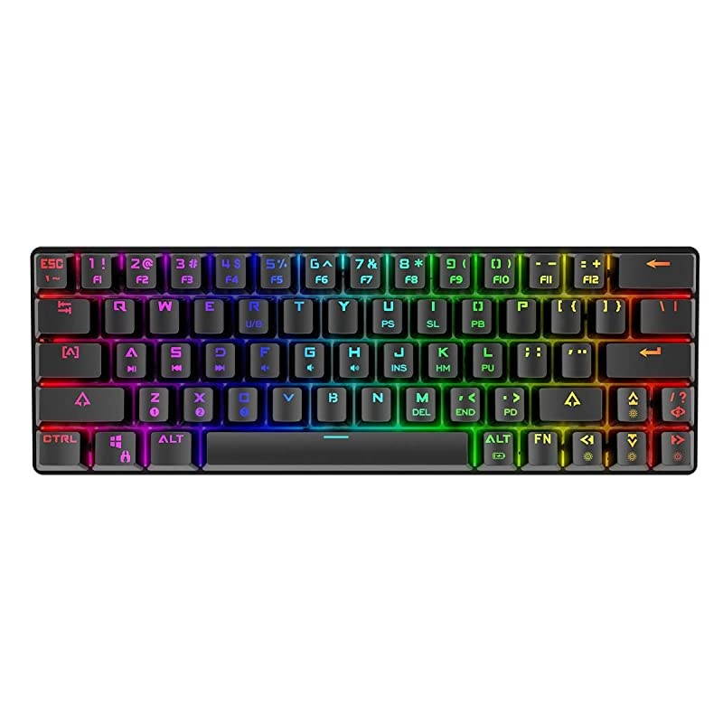 60% Keyboard with Dedicated Arrow Keys,  DK63 Wireless Wired Mechanical Gaming Computer Keyboard True RGB LED Backlit Bluetooth 4.0 Programmable, N-Key Rollover for Windows and Mac- Brown Switch