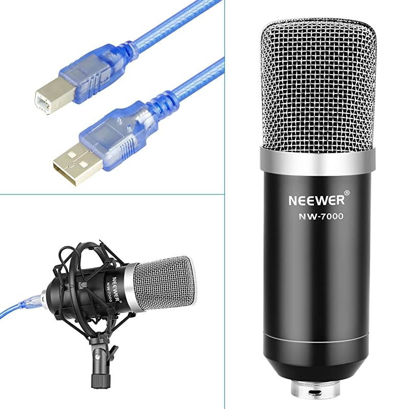 USB Microphone for Windows and Mac with Suspension Scissor Arm Stand Shock Mount Pop Filter USB Cable and Table Mounting Clamp Kit for Broadcasting and Sound Recording Black