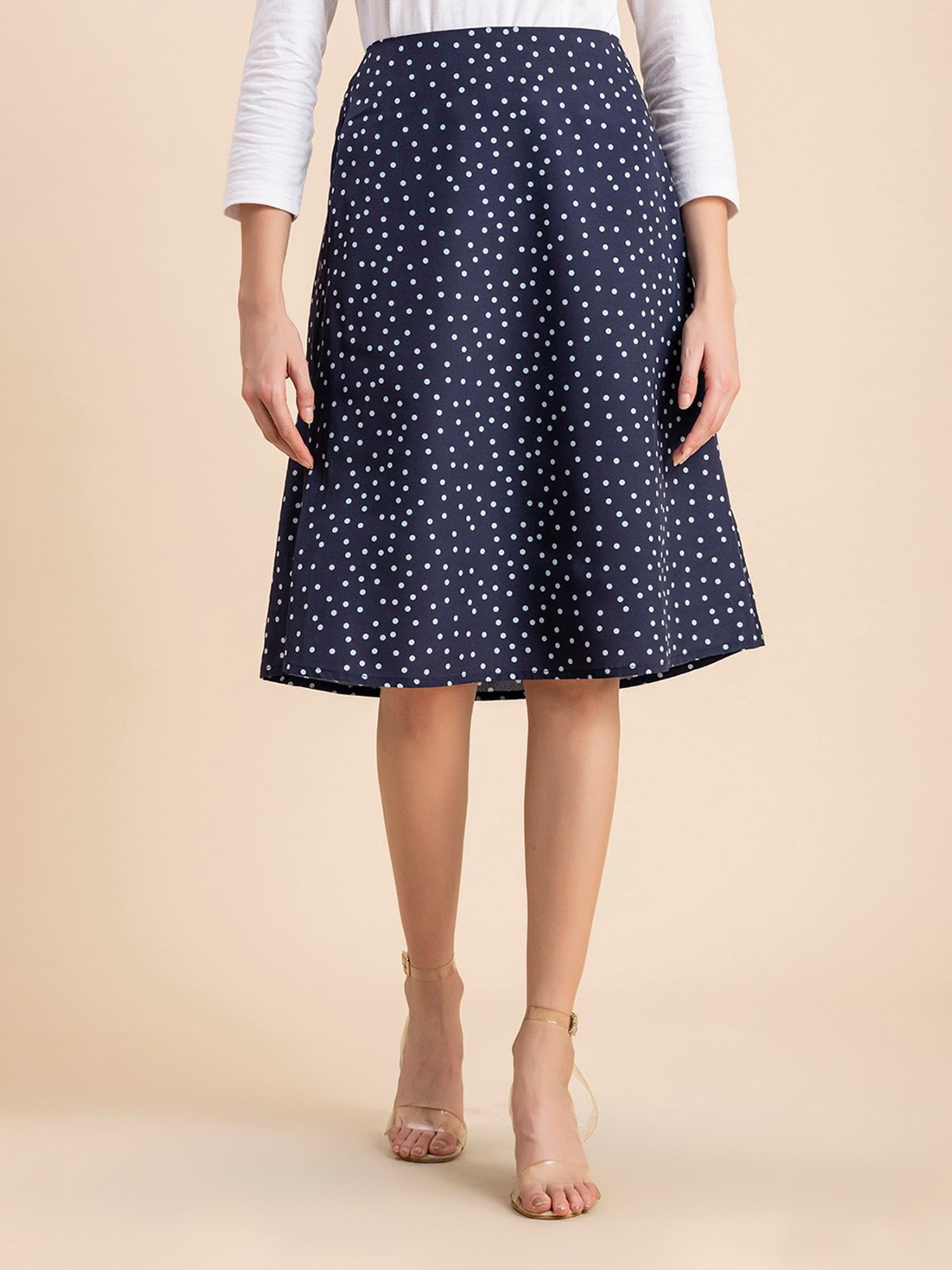 Moomaya Navy & White Printed Skirt