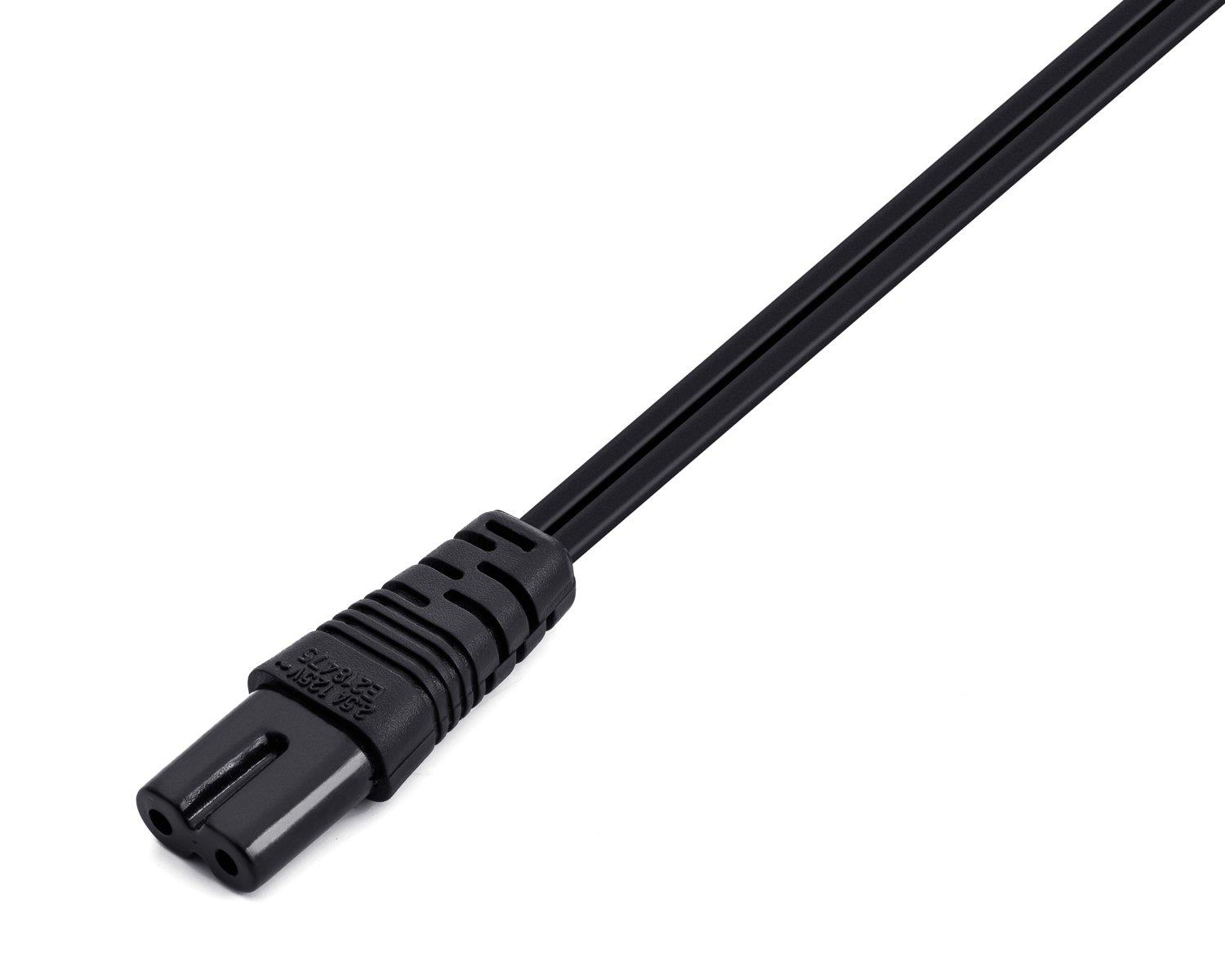 Aurum Cables UL Approved 15 Feet Slot Power Cord ,2 Prong Figure 8 Power Cord Non Polarized Power Cable NEMA 1-15P to IEC C7