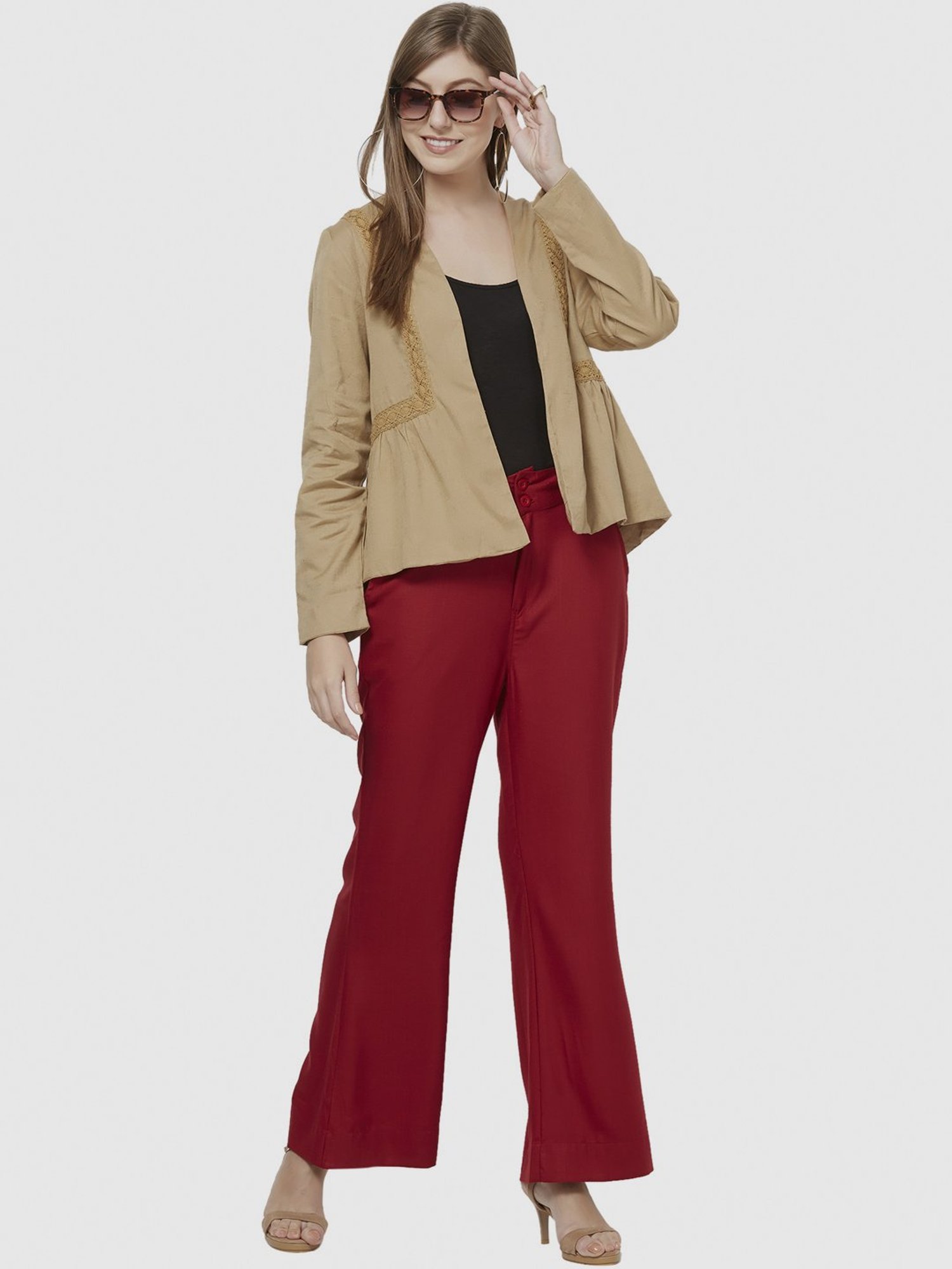 Fusion Beats Beige Cotton Embroidered Shrug