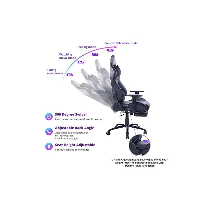 Massage Gaming Chair, High Back Racing PC Computer Desk Office Chair Swivel Ergonomic Executive Leather Chair with Footrest and Adjustable Armrests, Black