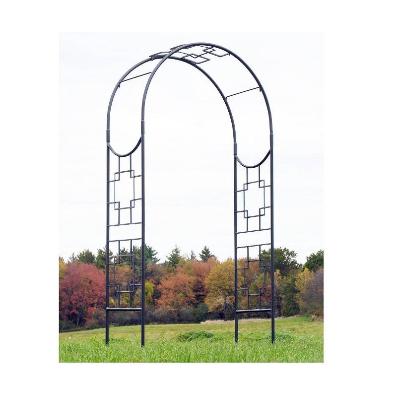 98" Tall Handcrafted Iron Square -On- Square Garden Arbor Graphite Powder Coat Finish - Achla Designs