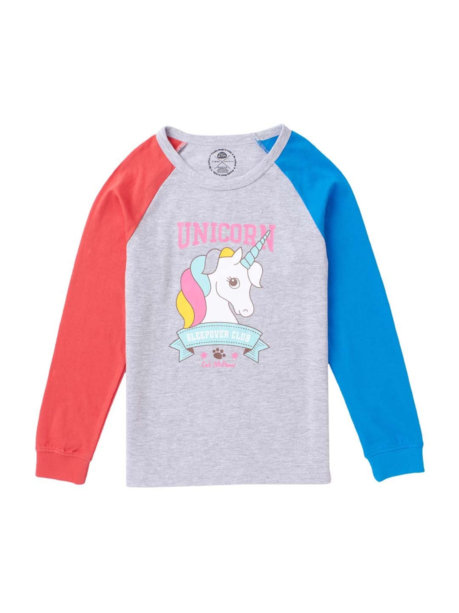 Cub McPaws Girls Grey Cotton Printed T-Shirt & Pyjamas