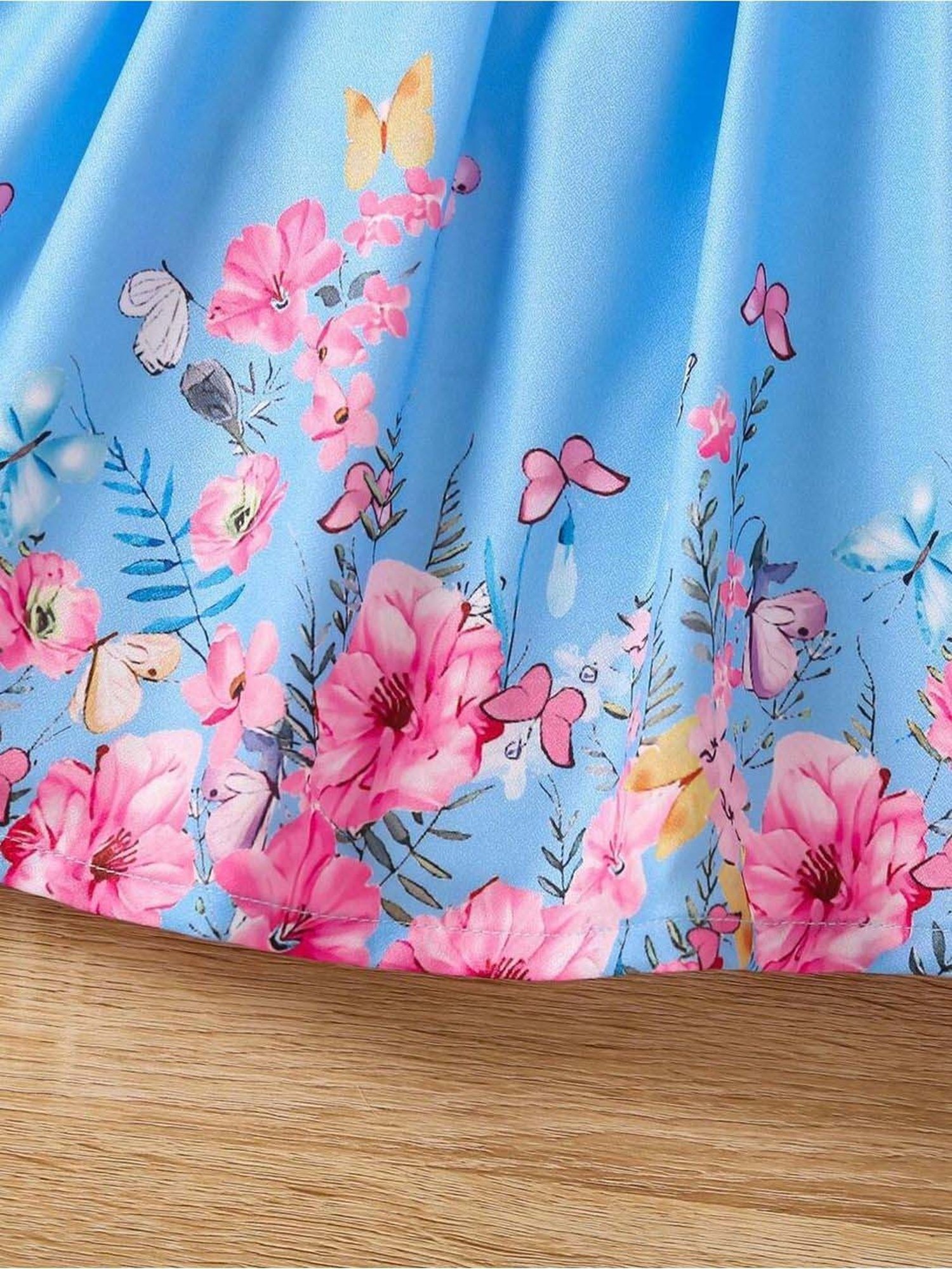 Bolly Lounge Girls Sky Blue & Pink Floral Dress