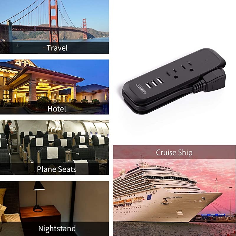 Travel Power Strip 2 Pack -  Power Strip with 2 Outlets and 3 USB, Portable Desktop Charging Station, 15 inches Short Extension Cord, Compact for Cruise Ship, Nightstand, Office, Home, Hotel