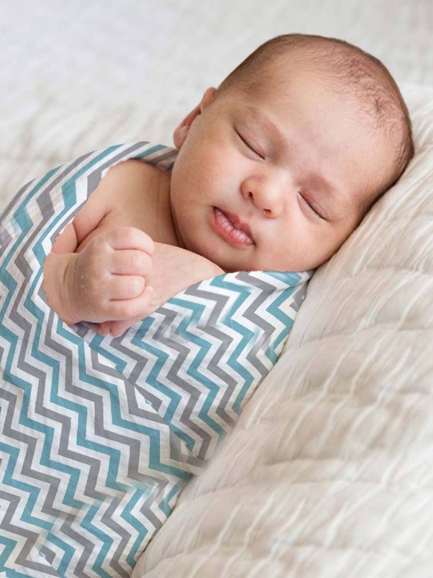 Haus & Kinder Printed Blue 40 TC Cotton New Born Swaddle Wrap - Set of 3