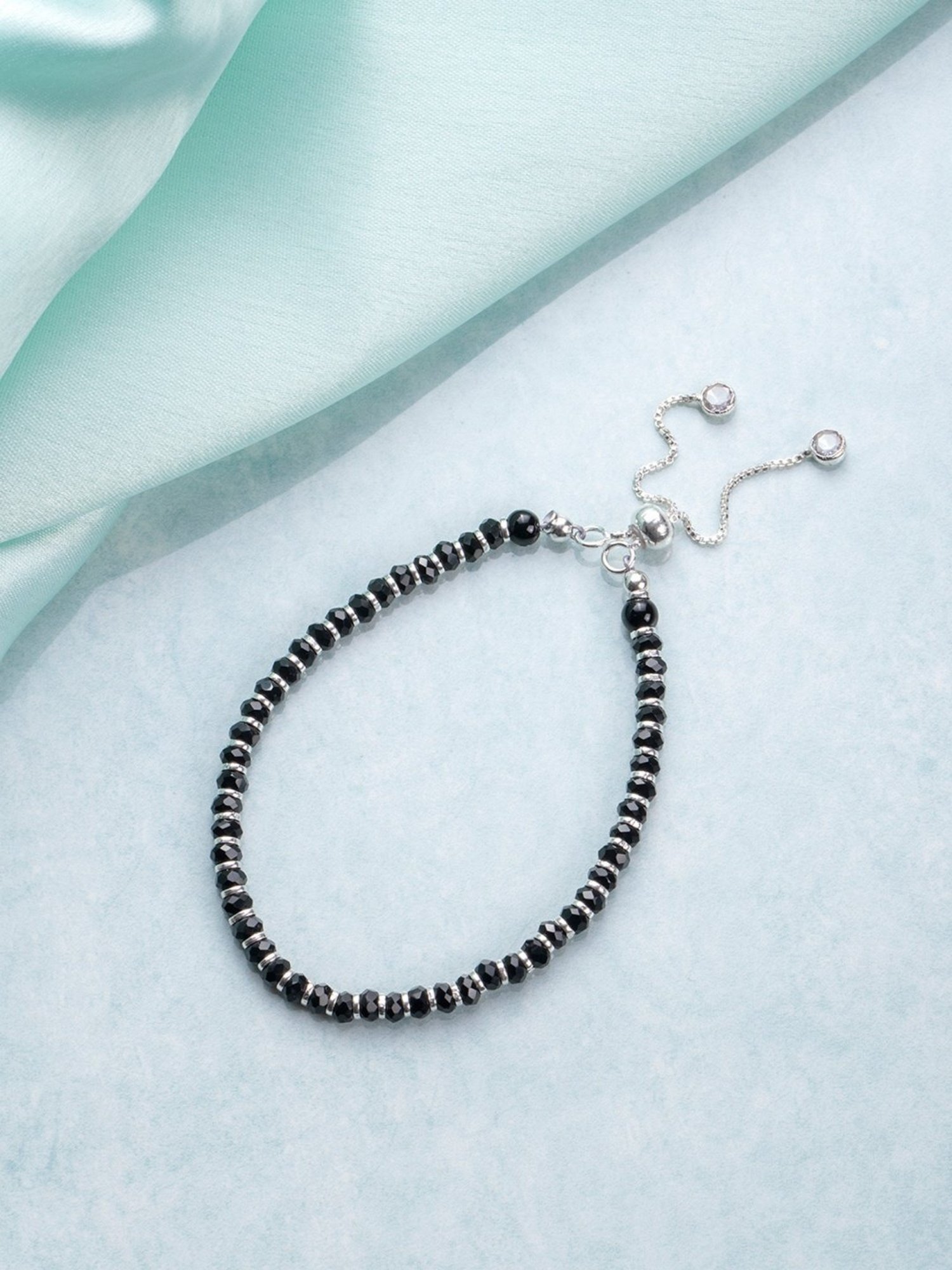 Zavya Classy Black Beaded 92.5 Sterling Silver Bracelet