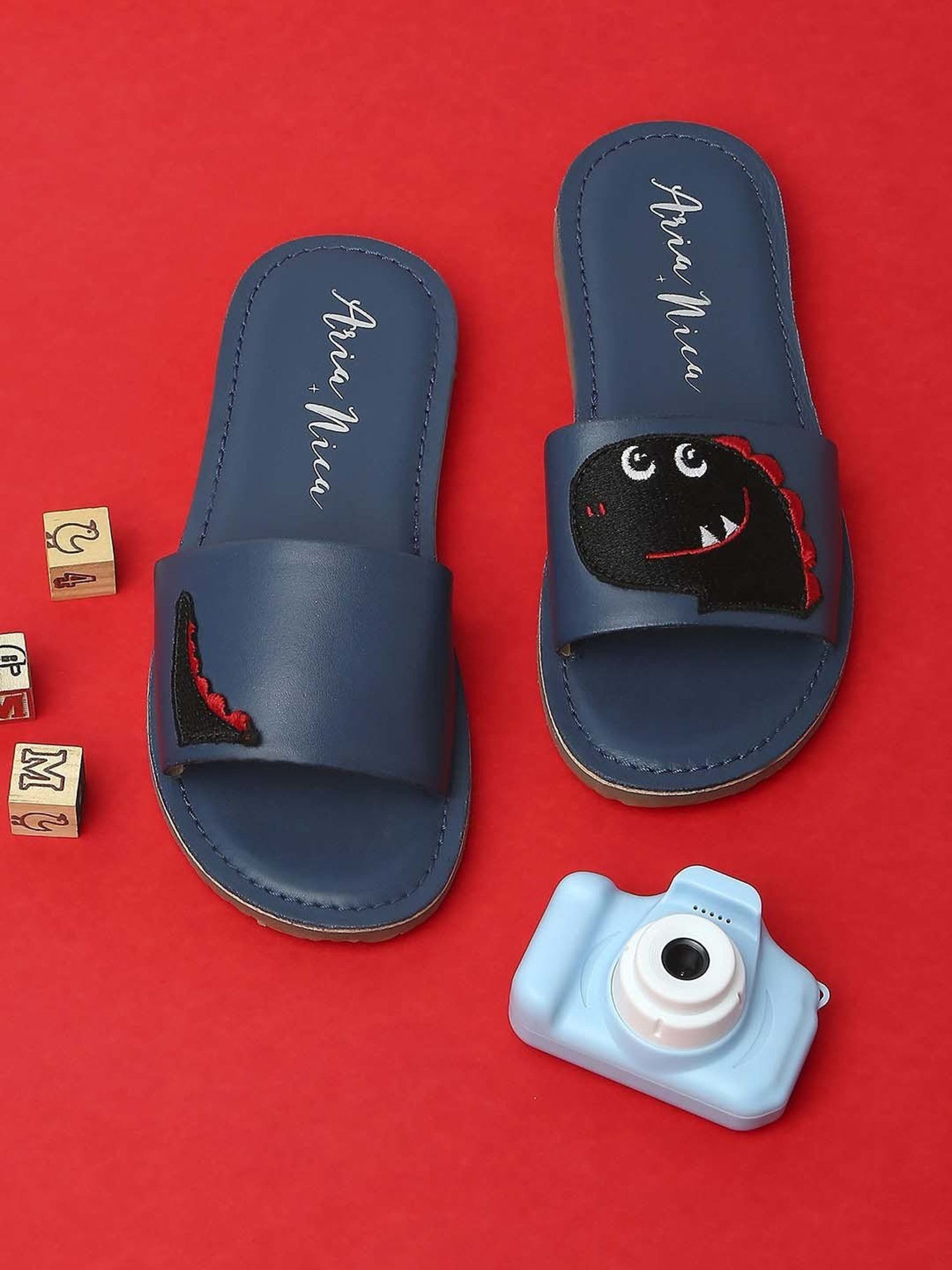 Aria Nica Kids T-Rex Navy Casual Slides
