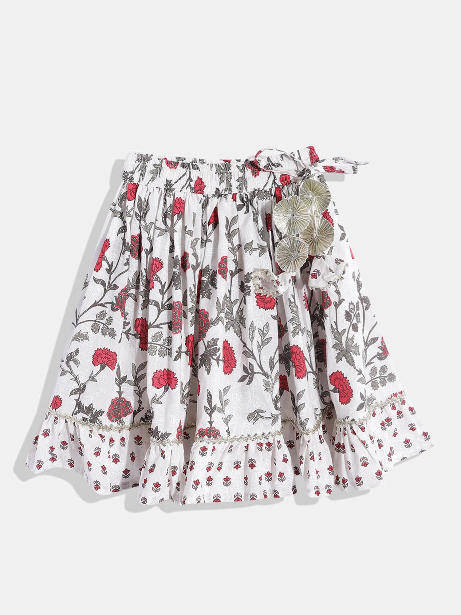 A Little Fable Kids Red & Beige Embellished Lehenga Choli