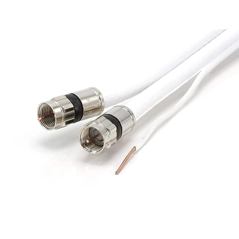 Dual with Ground RG6 Coaxial Twin Coax Cable (Siamese Cable) with 18AWG Copper Ground Wire, Satellite, Antenna & CATV Quality Compression Connectors, White