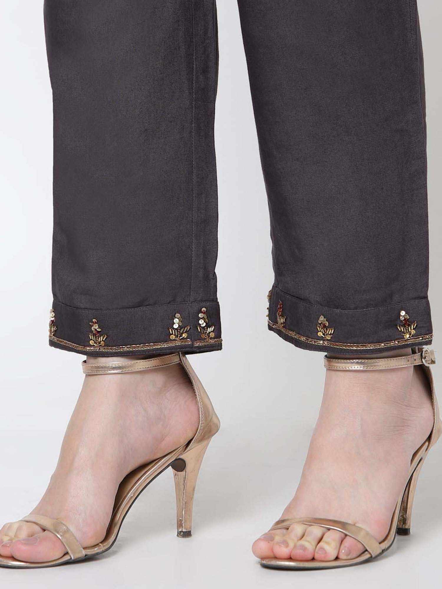 DART STUDIO Grey Linen Regular Fit Palazzos