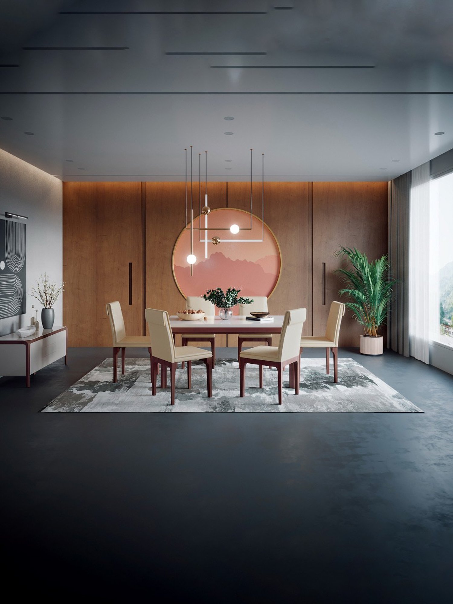 Godrej Interio Terrene Grey & Brown Marble 6 Seater Rectangular Dining Table