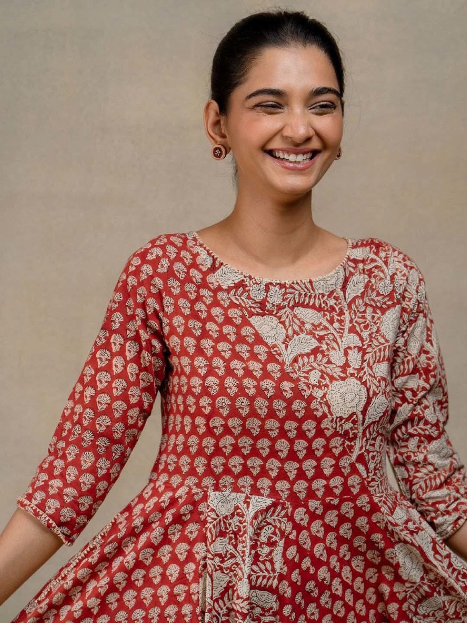 Okhai Red Floral Print Pure Cotton Ethnic Dress