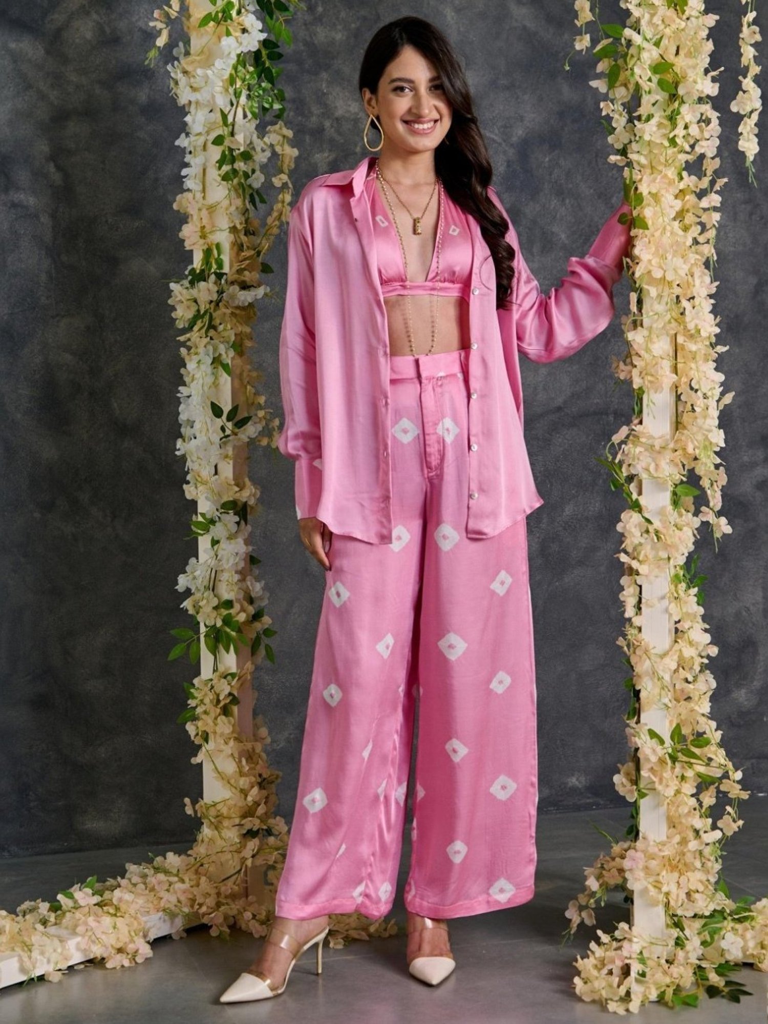 Gulaal Pink Bandhani Modal Satin Shirt with Pant