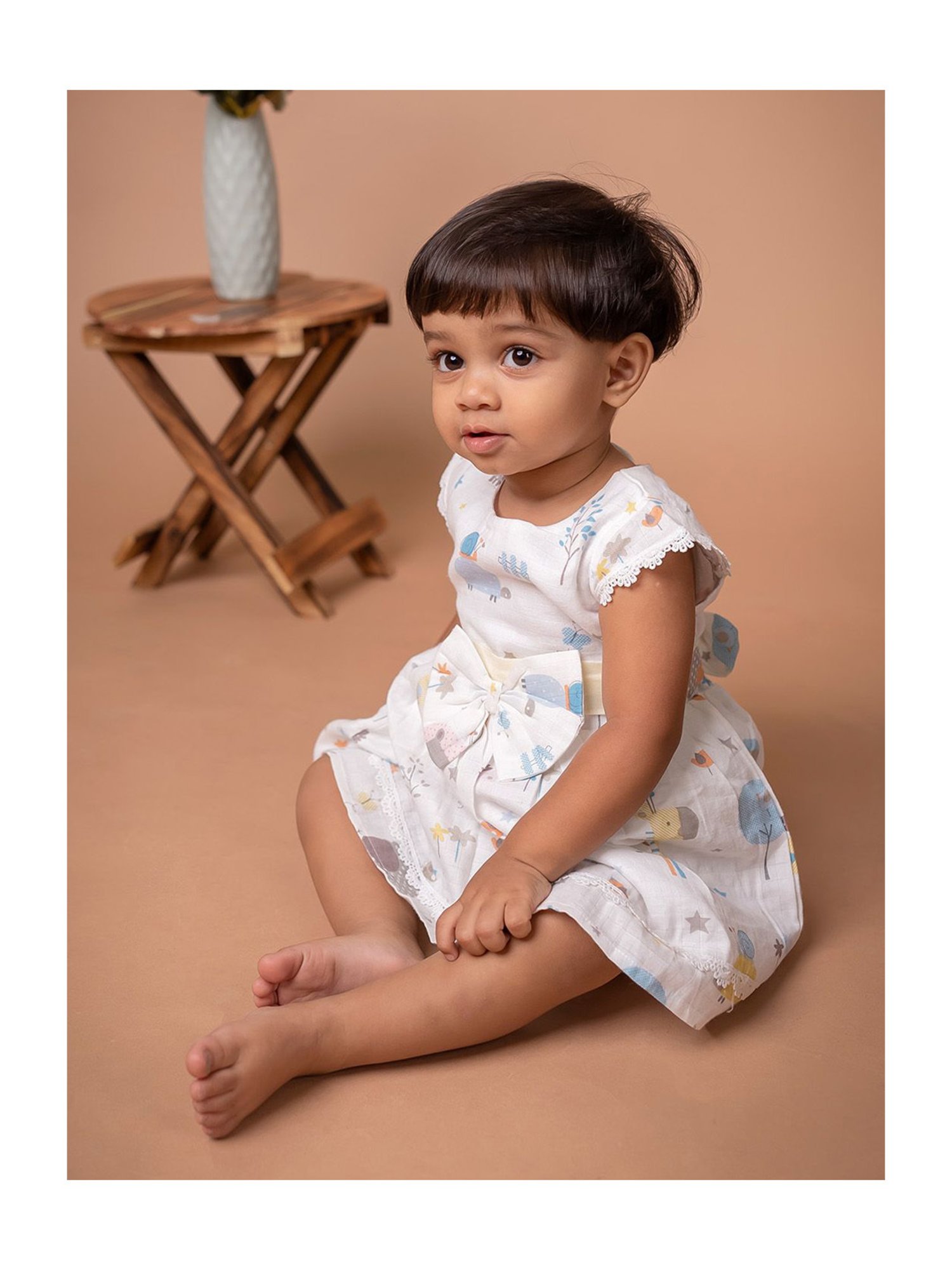 Baby Moo Kids White & Yellow Printed Dress