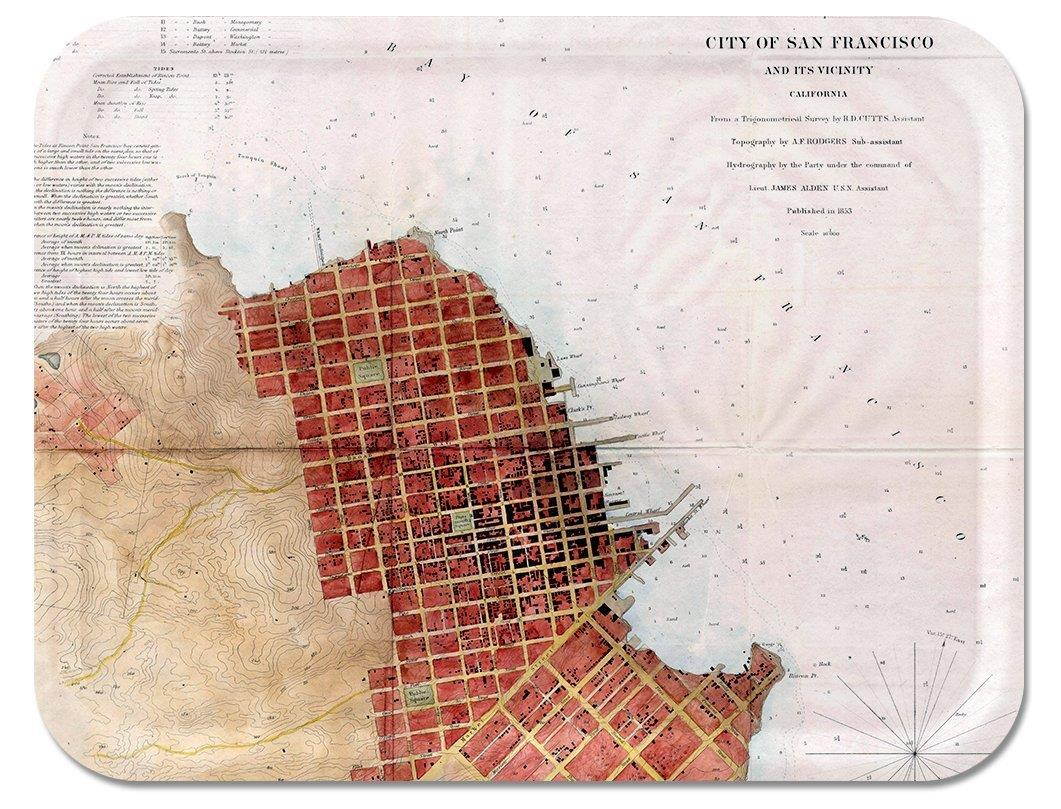 Trays4Us San Francisco Vintage Nautical 1853 Birch Wood Veneer 16x12 inches (Large) TV/Serving Map Tray - 100+ Different Designs