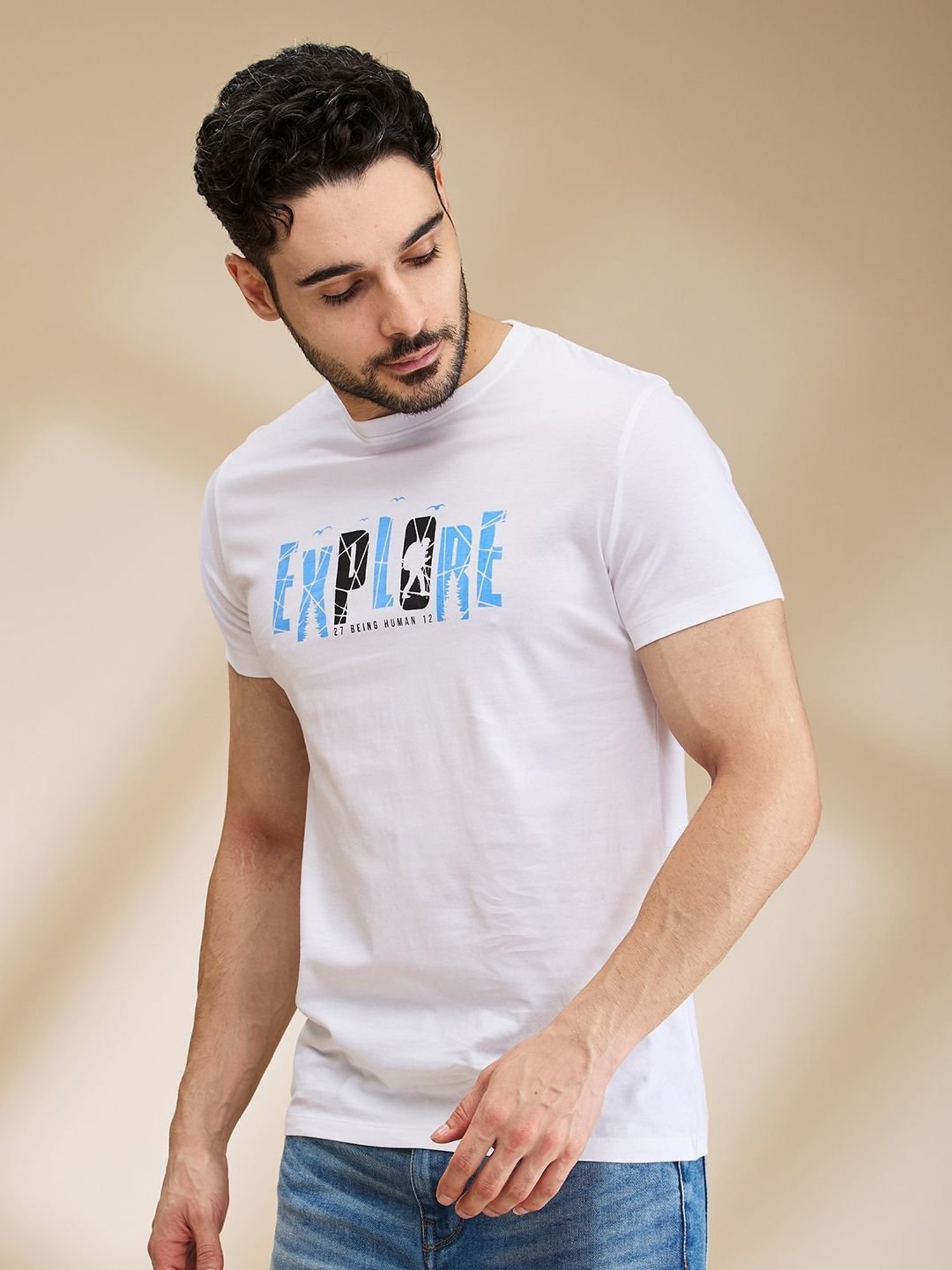 Being Human White Regular Fit Printed T-Shirt