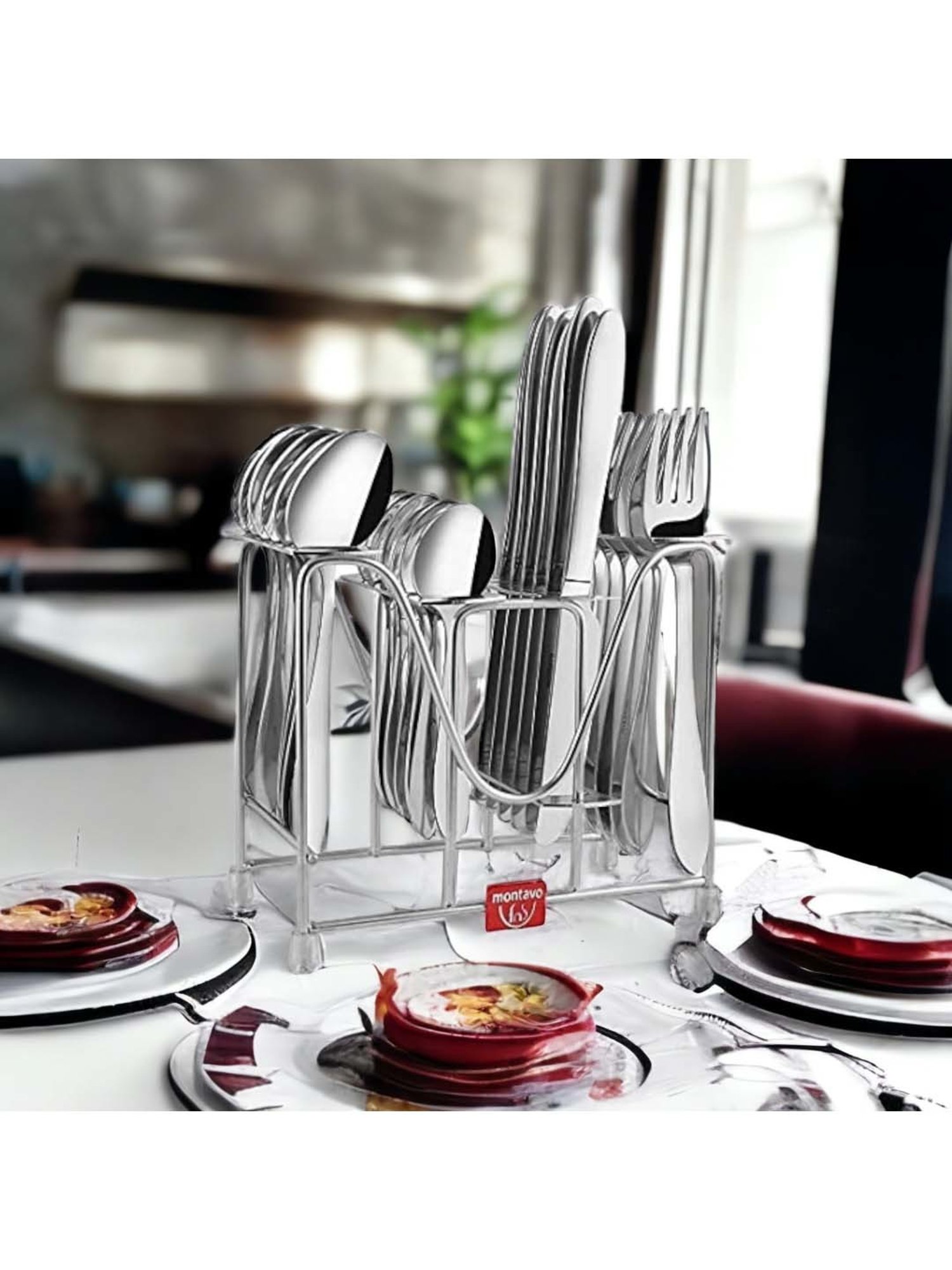 FnS Orchid Silver Stainless Steel Cutlery - Set of 24