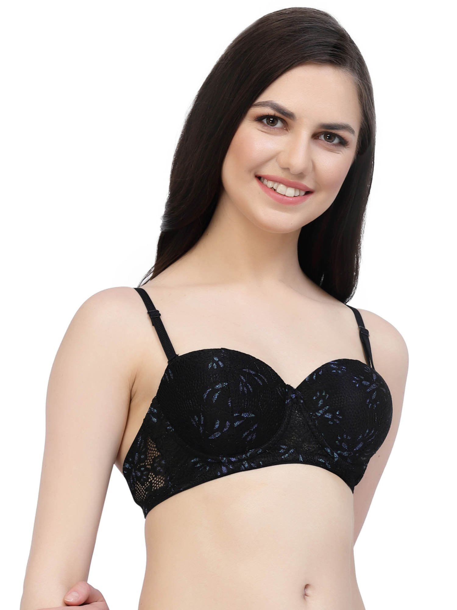 Cukoo Black Lace Work Padded Balconette Bra
