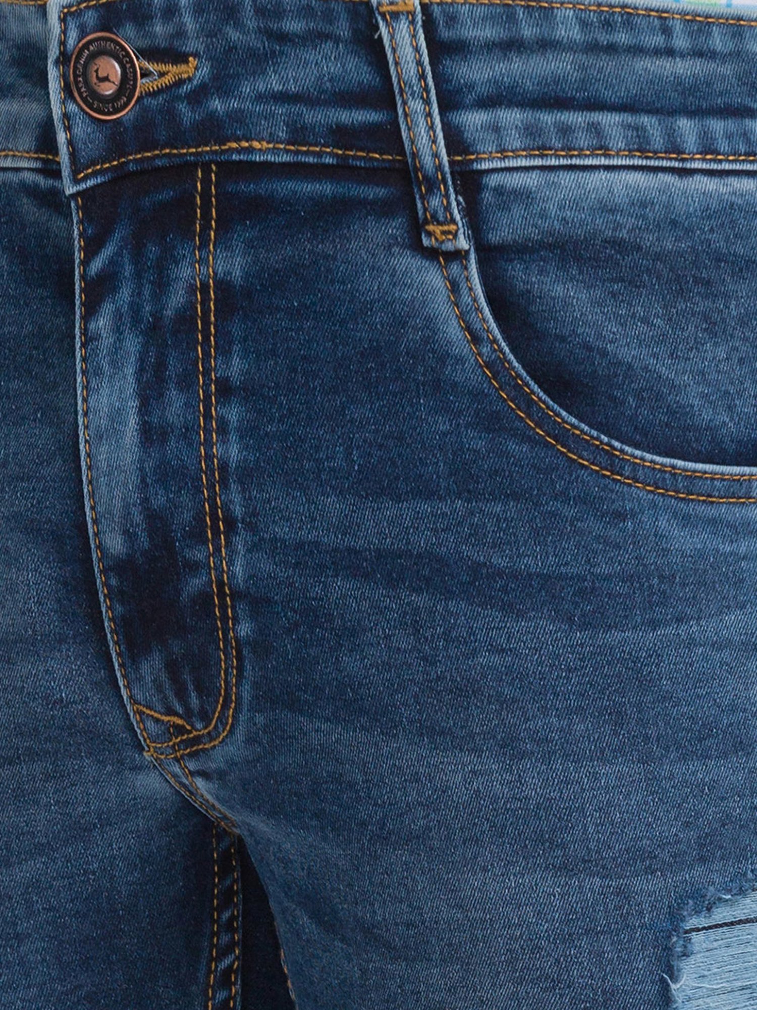 Parx Dark Blue Tapered Fit Lightly Washed Jeans