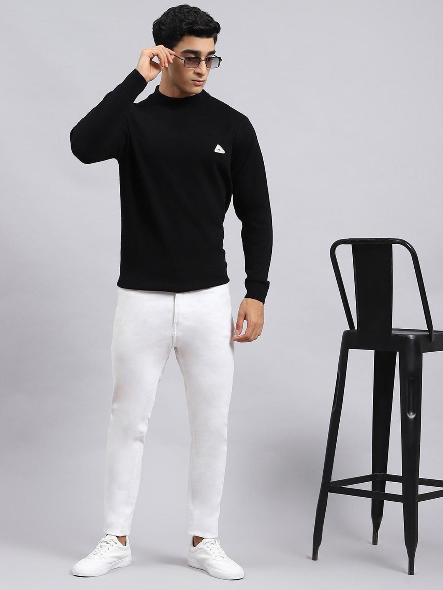 Monte Carlo Black Wool Blend Regular Fit Solid Pullover