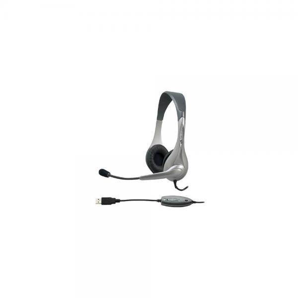 CYBER ACOUSTICs AC-851B USB stereo headset w/microphone & noise canceling (silver)