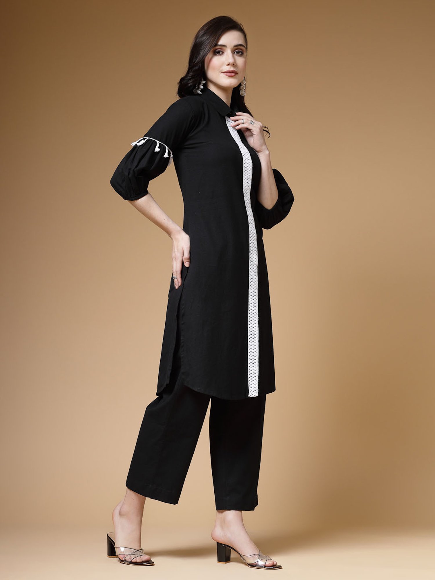 Indibelle Black Cotton Kurta Pant Set