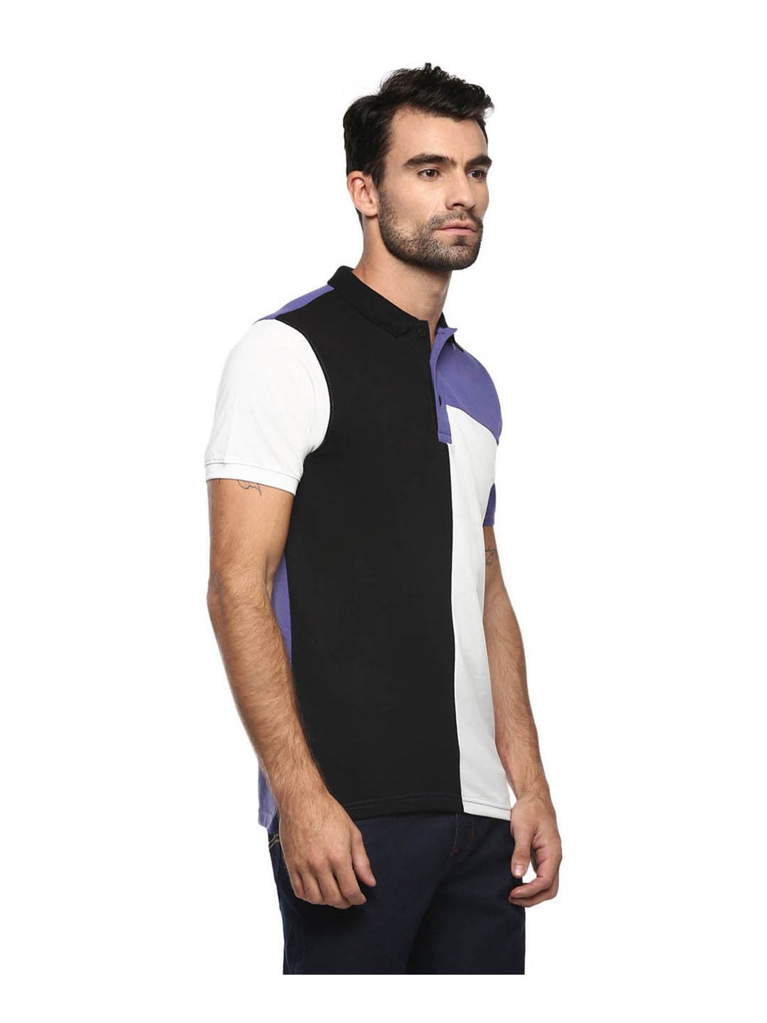 Red Chief Black & White Colour-Block Polo T-Shirt