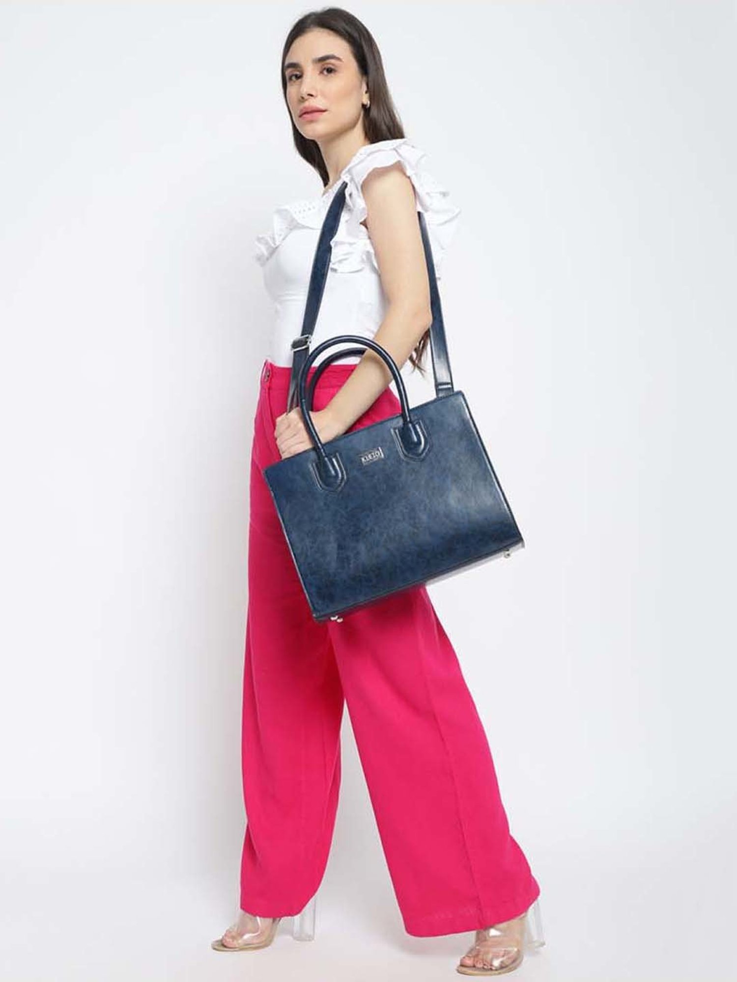 KLEIO Navy Solid Medium Tote Handbag