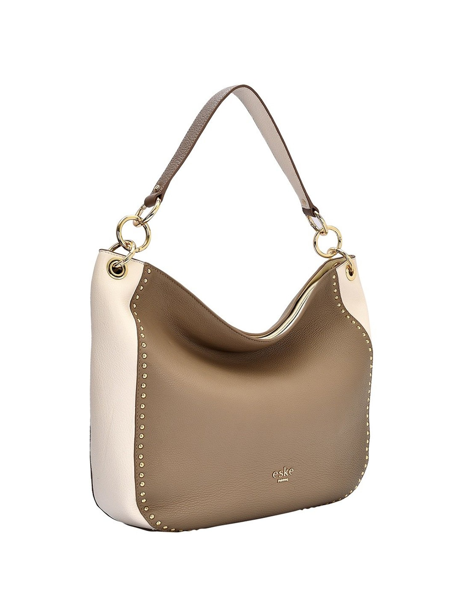 Eske Emma Brown Rivets Medium Hobo Shoulder Handbag