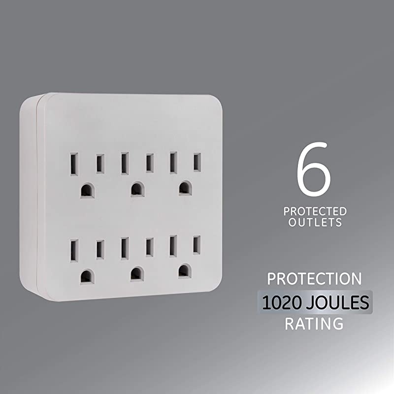 Pro 6Outlet SurProtector 3Prong Wall Adapter Charging Station 1020 Joules Protection Rating Automatic Shutdown Grey 45820 1 Pack