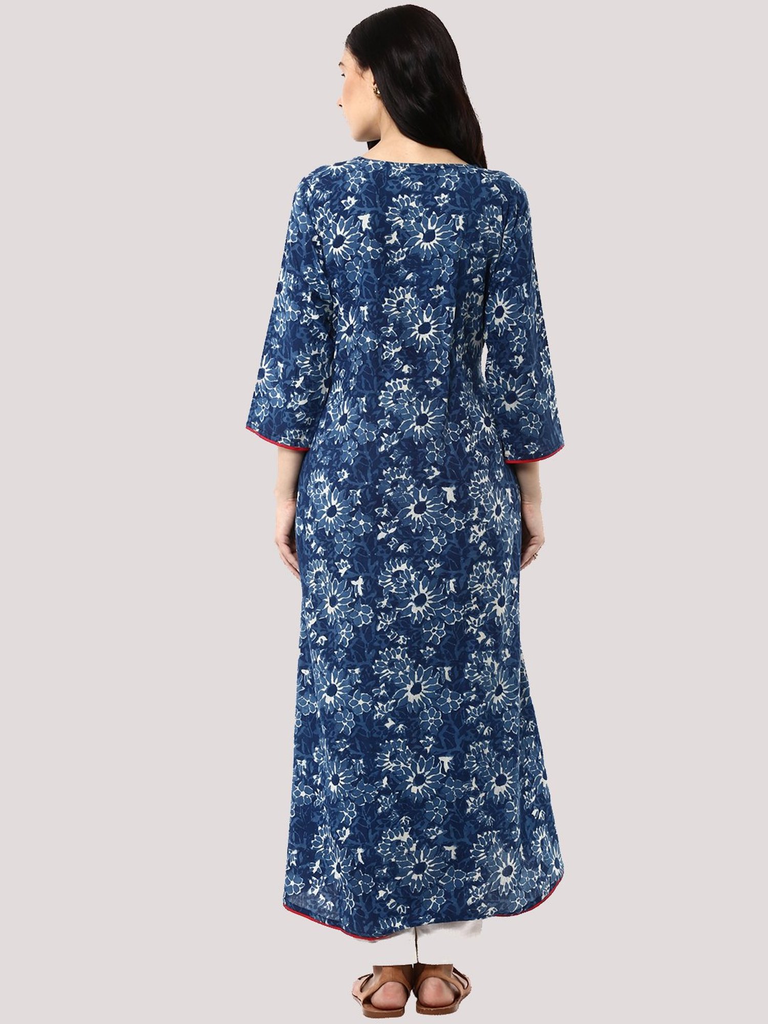 Geroo Jaipur Blue Indigo Hand Block Printed Pure Cotton Kurta