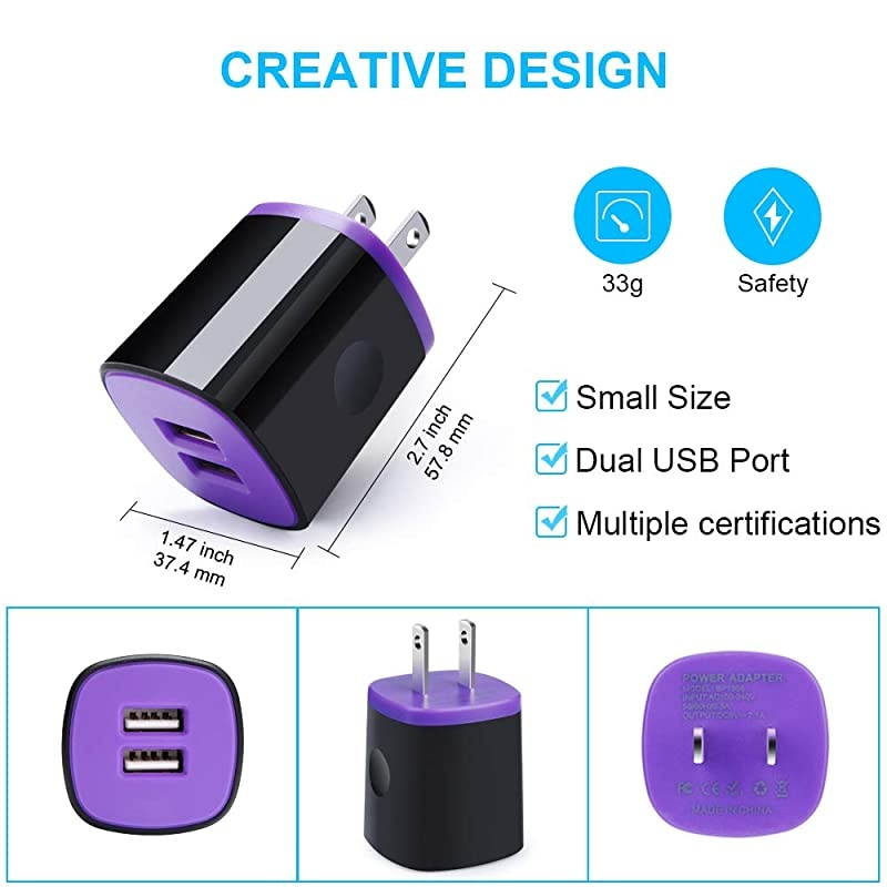 Car Charger Adapter Dual Port Wall Charger Charging Block 6ft Type C Fast Charging Cable Cord Compatible for Samsung Galaxy S20 S10 S9 S8 A10e A20 A50 A51 A70 Note 10+ 9 8 LG Stylo 54 G8x G7