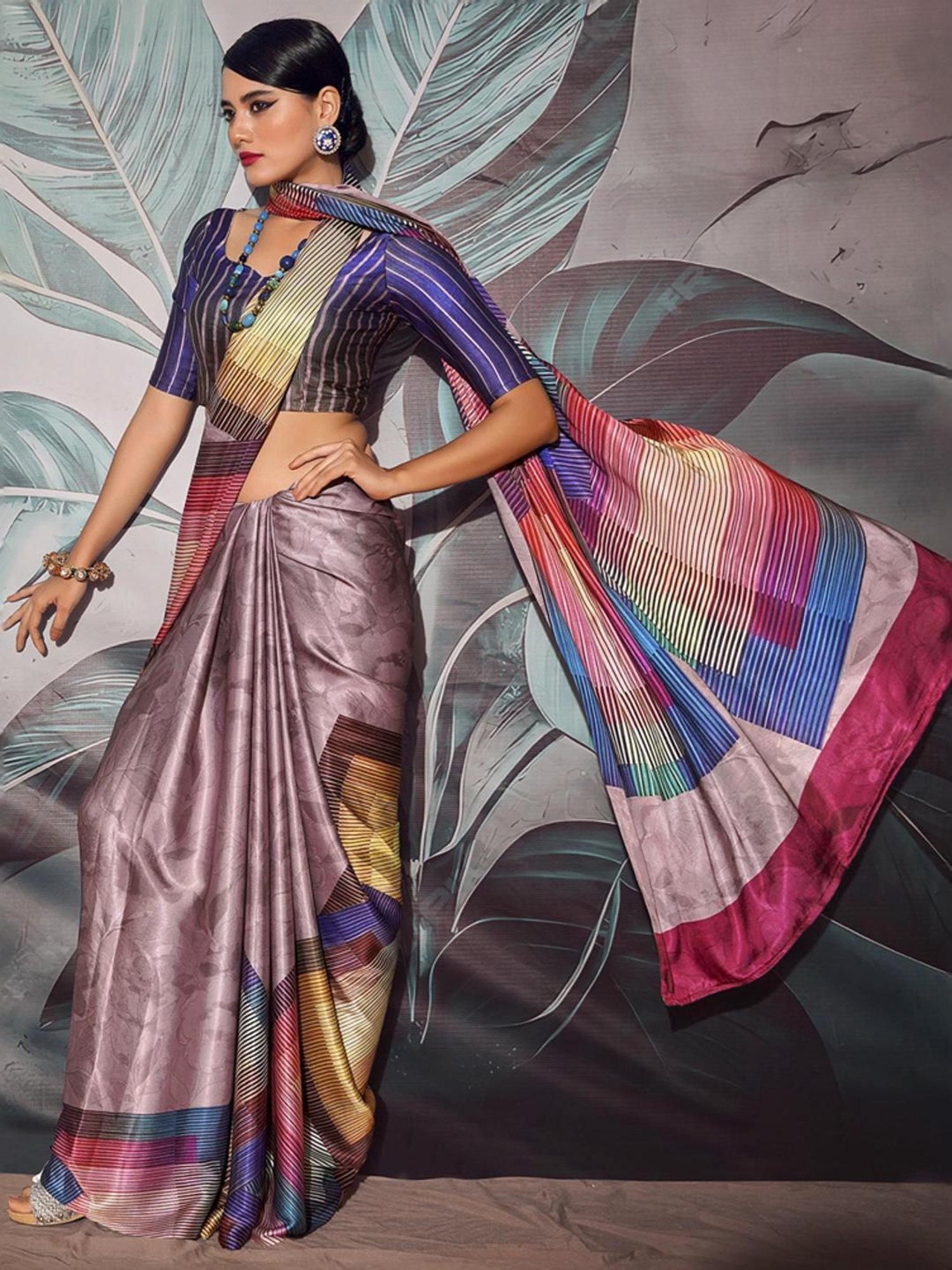 Unnati Silks Grey Cotton Printed Saree With Unstitched Blouse