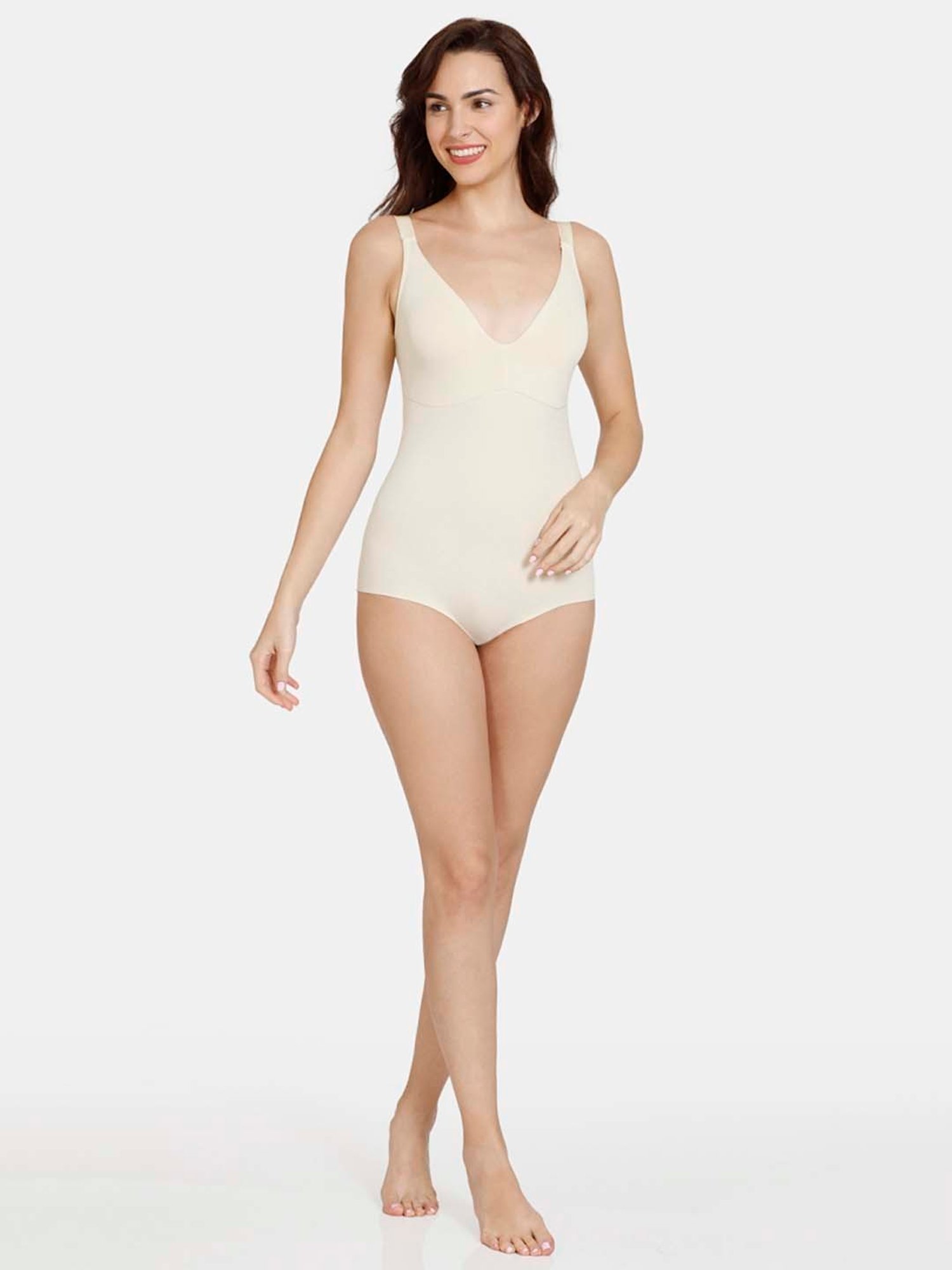 Zivame Cream Plain Bodysuit