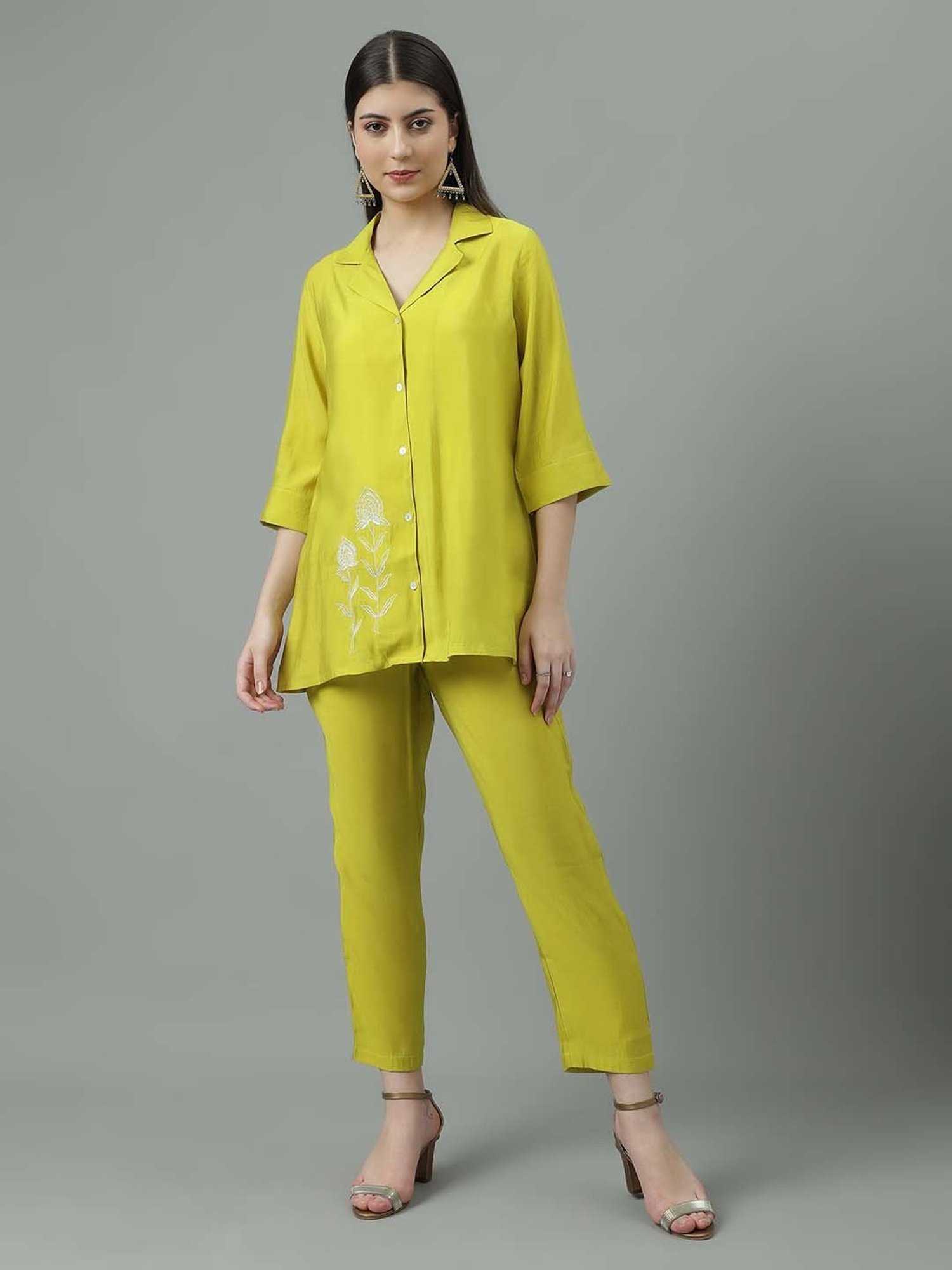 Sringam Green Embroidered Shirt Pant Set