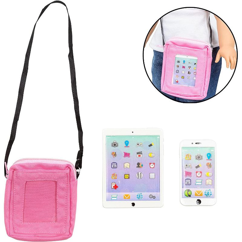Dress Along Dolly Cell Phone, Computer Tablet, and Laptop Accessory Bag Set for American Girl Doll