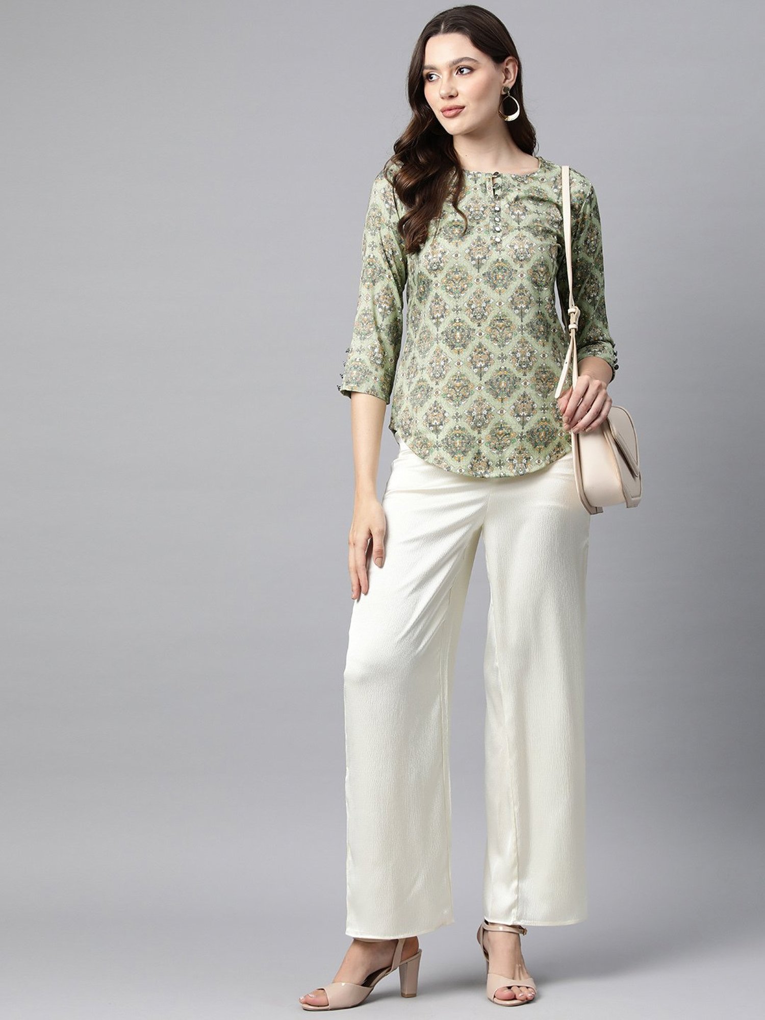 Cottinfab Green Floral Print Top