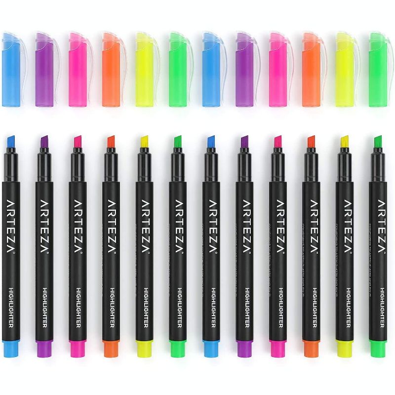 Arteza Highlighters, Narrow Chisel Tips, Alcohol-Based,  6 Assorted Colors - 30 Pack (ARTZ-8578)