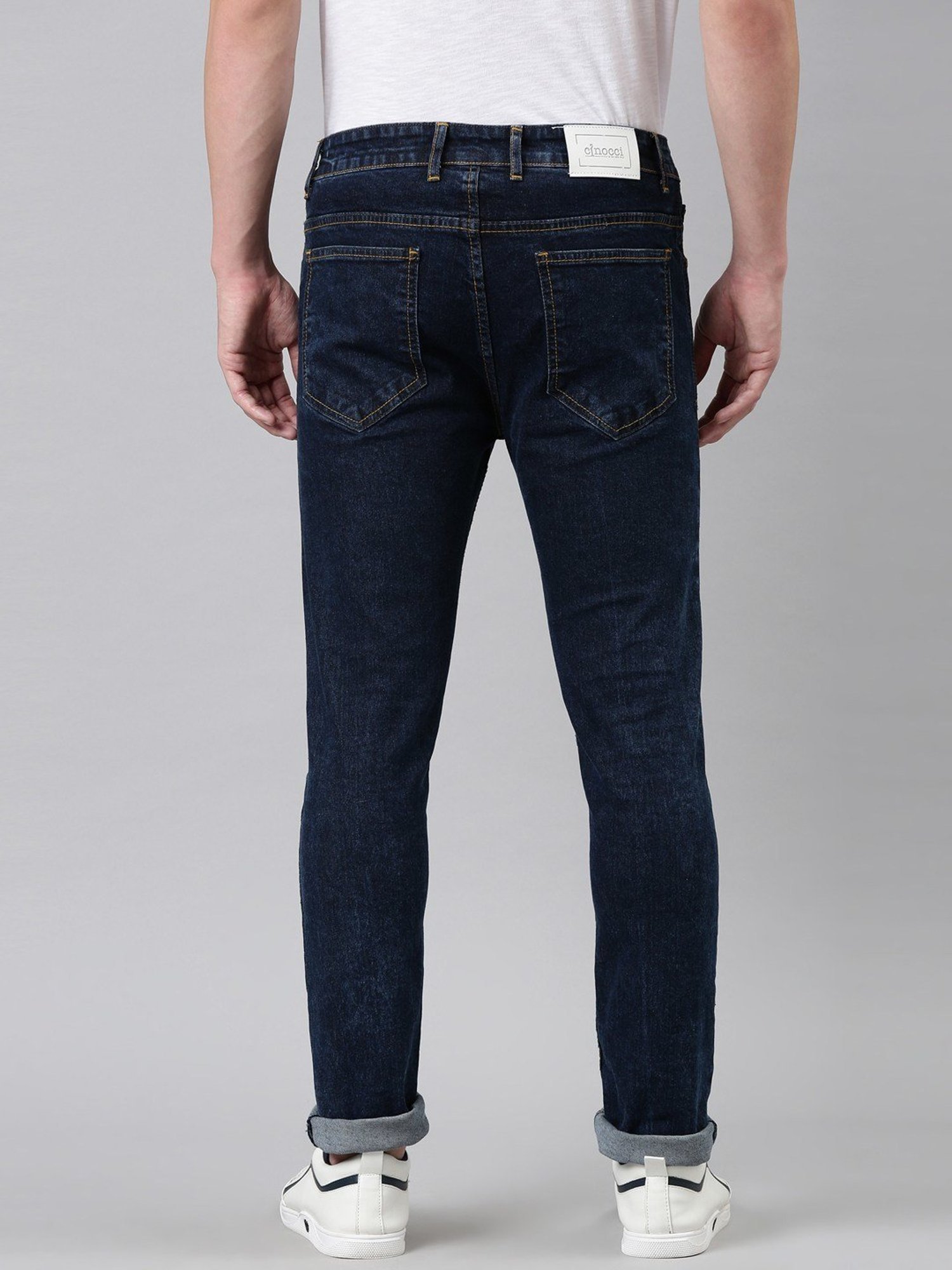 CINOCCI Blue Cotton Slim Fit Jeans